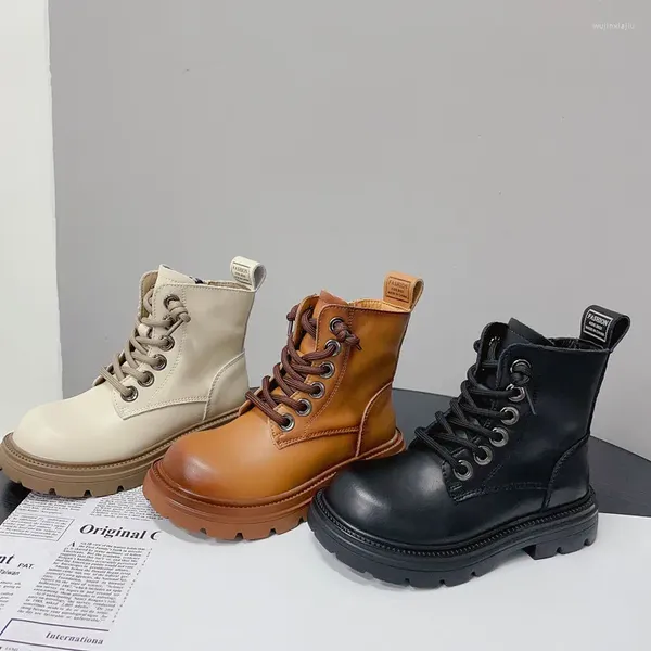 Bottes Vintage en cuir véritable pour enfants, bottes de moto simples et légères et confortables pour garçons et filles, 2024