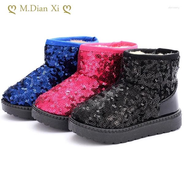 Bottes de neige à paillettes pour enfants, couvre-chaussures en fourrure, garde au chaud, plates et douces, chaussures de fête en coton pour enfants de 4 à 12 ans