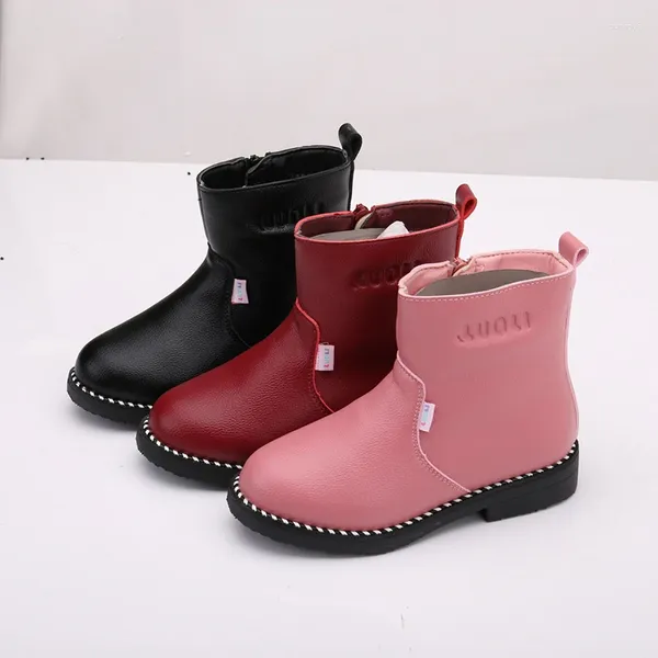 Botas zapatos para niños zapatos de invierno tibio tibio PU cuero impermeable para niños al aire libre goma niña nieve