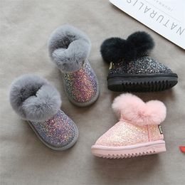 Botas niños nieve 0 10 años para bebé rosa niñas niños zapatos de invierno cálido felpa moda plataforma corto negro gris 220921