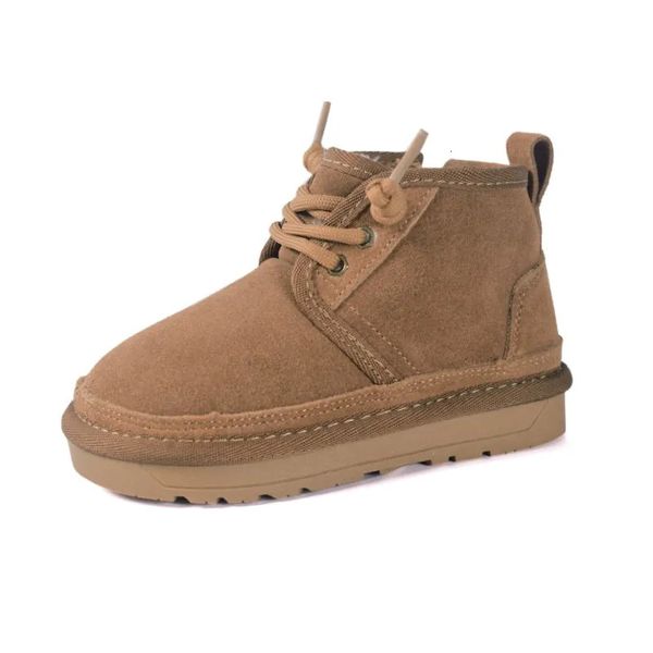 Botas Botas de nieve para niños Cuero genuino Cálido Felpa con cordones Unisex Niños Niñas Botas cálidas Suela suave Moda Botas para niños pequeños 230927