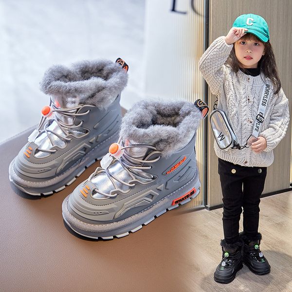 Bottes Enfants Neige Pu Étanche En Peluche Chaud Filles Princesse Cheville Garçons Hiver Chaussons Mode Enfants Chaussures Running Sneakers 220921