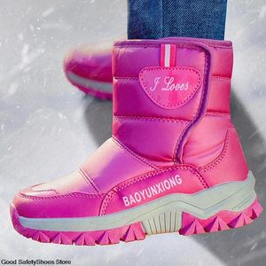 Bottes enfants neige chaussures d'hiver imperméables pour filles coton rose anti-dérapant cheville enfants plate-forme botte