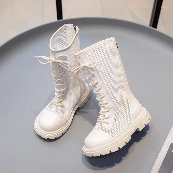Boots Enfants Chaussures d'été filles Fashion Sandales High-Top Mesh Net Breathable Shoelace Decoration avec fermeture éclair
