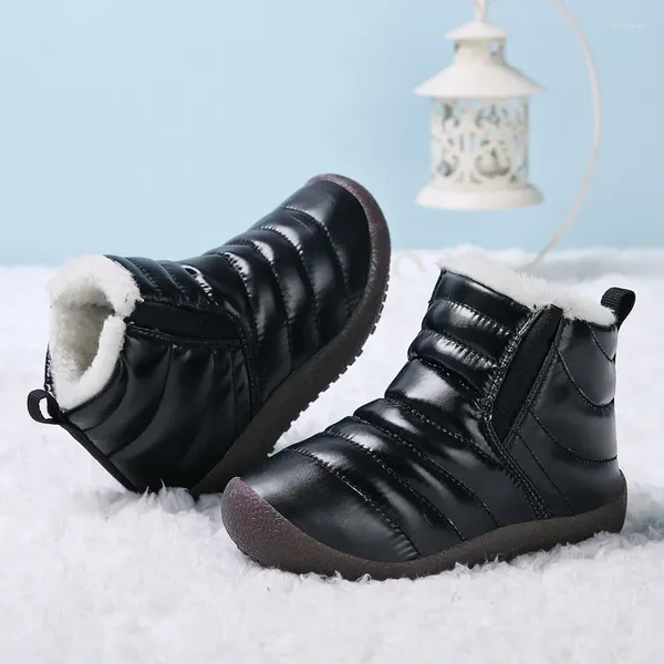 Botas niños invierno piel de corte alto niños al aire libre nieve bebé felpa zapatillas casuales niñas niños zapatos de correr de lana