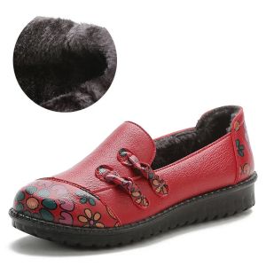 Laarzen Chinees traditionele flats lente lederen schoenen damesloafers bloemen moeder bont mocassins dames vrouw rijschoenen pluche loafers