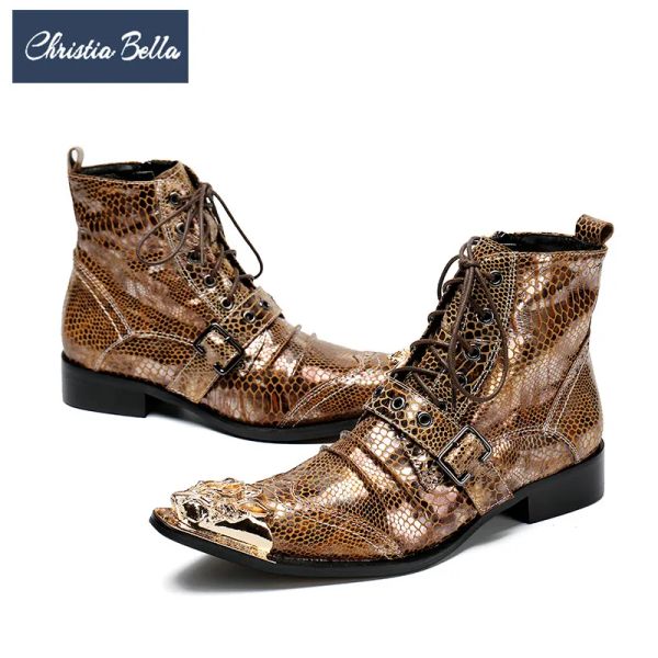 Boots Christia Bella Italien Men Boots Boots Metal Point Toe Men Boots Bottes courtes Gente en cuir en cuir en cuir