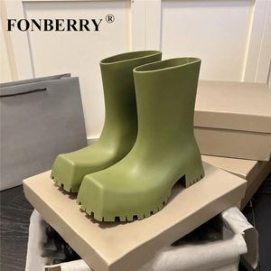 Laarzen chunky platform zwart midden kalf dames herfst vierkant teen slip op booties dames merk ontwerp dikke hakken schoenen