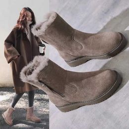 Bottes CICIYANG bottes de neige femmes hiver 2023 nouveau daim peau de vache dames bottines tête ronde garder au chaud Fluff femmes chaussons HandmadeL2401