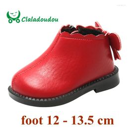 Botas Claladoudou 12-14 cm Marca Girls Principios de invierno PU Cuero Impermeable Niño Zip Linda Mariposa Niña Princesa Zapatos