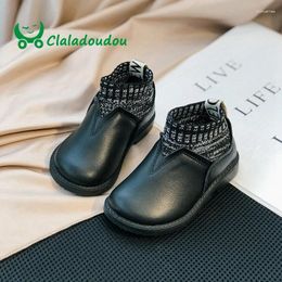Boots Claladoudou 13,5-15,5 cm Brand Girls Fashion Bright Pu Leather Tricoting For Autumn Spring Toddler Girl Pure Dress Toes