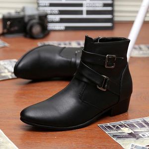 Boots Classic Black Men Leather Style britannique High Top Chaussures formelles pour hommes Casual Zip Point Toe Ankle Big Size 39-47