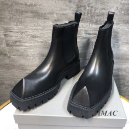 Boots Classic Black Platform Boots Boots Real Leather Square Toe Botkle Bottins pour hommes et femmes
