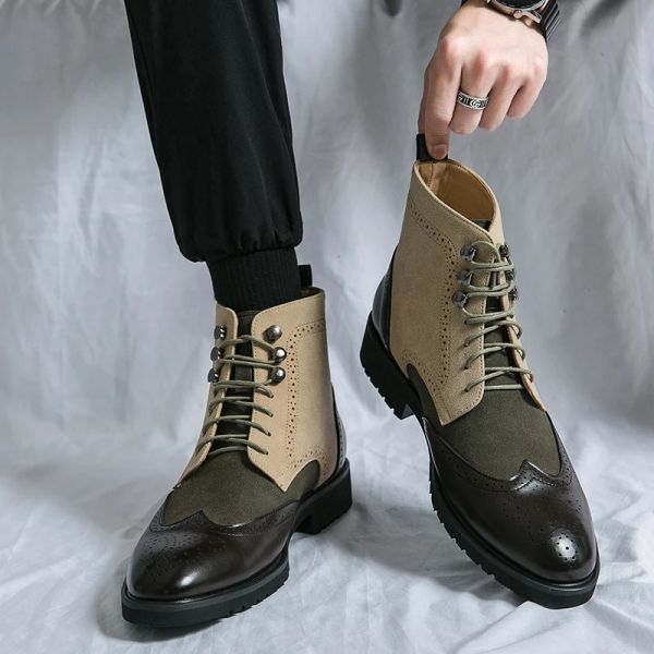 Boots Classic Calfskin Leather Mens Ankle Boots Boots Tip Toe Toe Lace Up Robe masculine Chaussures formelles Derby Basic Boots Fabrication à la main confortable