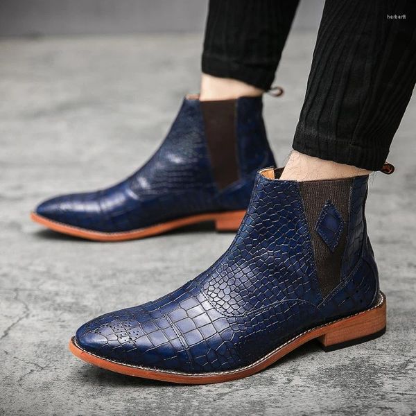 Bottes classiques mâles chaussures de marche haut de gamme motif crocodile en cuir pour hommes tout-match motocross hommes sans lacet