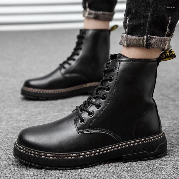 Botas clásicas para hombre con cordones, zapatos altos, informales, de cuero, negros, para otoño e invierno, vaquero para