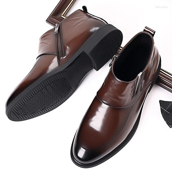 Botas Zapatos de negocios clásicos para hombres Gama alta Cuero brillante Estilo británico Tobillo de invierno formal