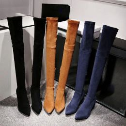 Boots Style classique Bottes Bottes d'hiver chaussures chaudes extensibles en daim slip sur des bottes hautes avec des fermetures à glissière latérales sur les bouts hauts du genou