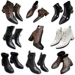 Bottes Bottines classiques pour femmes, demi-bottes de luxe avec lettres, bottes martin à vieille fleur, en cuir véritable, talon épais, bottes de mode à lacets avec fermeture éclair latérale, bottes de chevalier