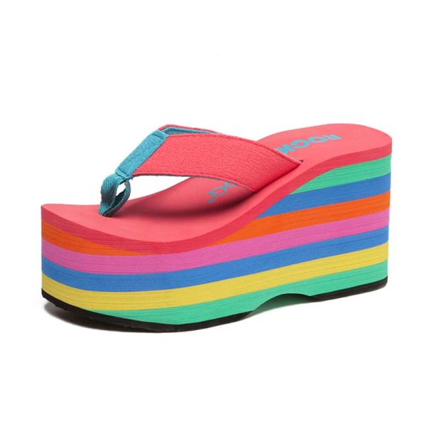 Boots Colorful Flip Flop Cendages Summer Dames Outside Chaussures Basic Beach Beach Rainbow Platphescules plate-forme hauts High Heels Women Slipper2022