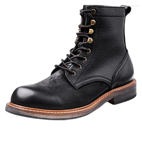 Botas de combate hombres ejército vintage motocicleta moda paracaidista zapatos de alta calidad al aire libre cuero montar