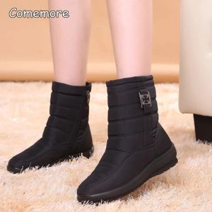 Botas Comemore 2023 New Winter Snow Black Plataforma Black Fur Boot For Women Wedge Heel Zapatos Booties Femenino Boots