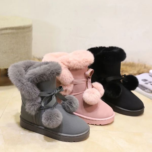 Botas Comemore Snow Boots Women's Plus Furry 2022 Winter New Platform Boot Lace Up Student Up Lindo Women Booties Booties Black Pink Shoe 41