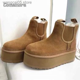 Laarzen comemore dikke pluche warme sneeuw enkel laarzen 2022 nieuwe mode winter vrouwen plat platform laarzen schoenen vrouw lady fur korte laars 40 t230817