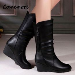 Bottes Comemore bottes à semelles épaisses femmes printemps automne mi-tube botte courte femmes à talons chaussures chaudes en cuir talons hauts décontractés 231110