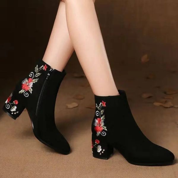 Botas Comemore Tobillo para mujeres Botas Altas Otoño e Invierno calientes Cotton Shoes Women Midheel bordado bordado Boties Mujer 40 40