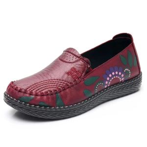 Bottes confortables florais imprimés appartements bon marché pour femmes mocassins rétro chaussures plates âgées femmes milaises noires maman dames slip on walking chaussures