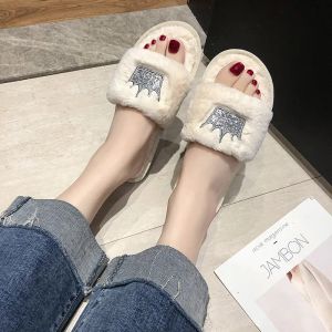 Boots Cootelili Winter Femmes Home Slippers with Faux Fur Fashion Fashion Chaussures Femme Slip sur les plats Femelles Femelle Crow Black Rose