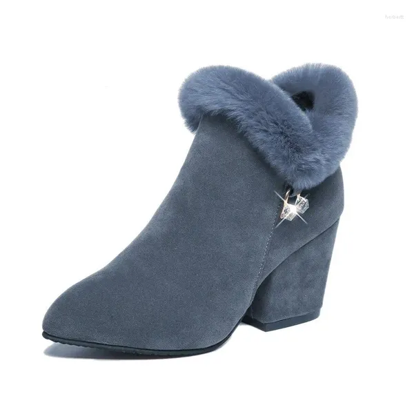 Bottes en coton pour femmes, avec polaire, grande taille, pointues, perceuse confortable, cheveux courts, cheville, P765