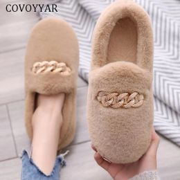 Boots Covoyyar 2023 Hiver Fluffy Women Chaussures Chaîne Fashion Chaussure Faute Chaussures plates Femme Indoor Slippers Bause Cause Lady Chaussures WFS4000