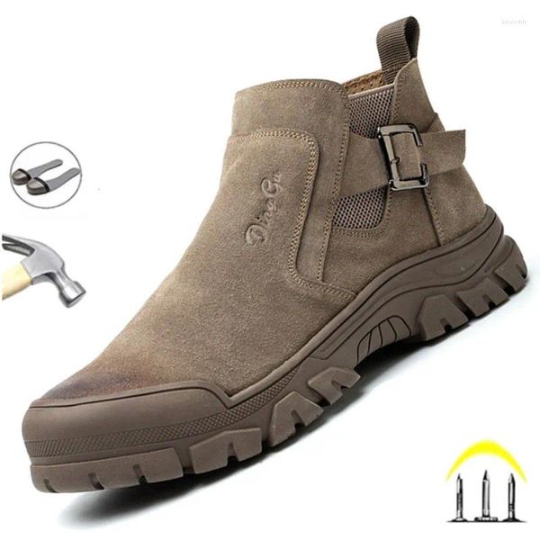 Botas de gamuza de vaca Seguridad en el trabajo para hombres Anti Nail Scalding Zapatos de soldadura Indestructible Punta de acero Calzado masculino al aire libre