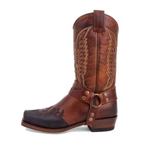 Bottes Bottes de cowboy pour hommes Bottes occidentales Boottes vintage Broderie Travail SAFE SACE Square tête à talon Low