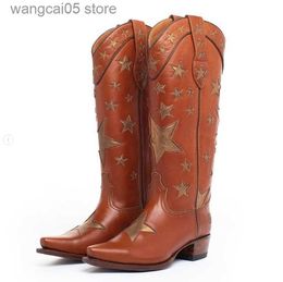 Botas Cowboy Cowgirls Botas Para Mulheres Moda Western Boots 2022 Marca Design Star Slip On Winter Autumn Shoes Confortável Vintage Casual T230713