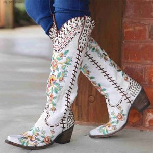 Boots Cowgirl femenina de pantorrilla bonjomarisa Western Cowboy Classic Retro Borded Slip on Chunky Casual Shoes Woman T230824 501