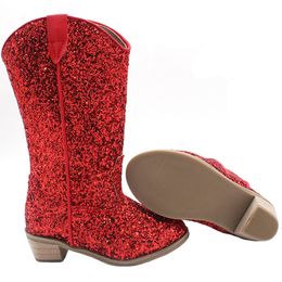 Laarzen Cowgirls Laarzen voor Meisjes Sparkly Pailletten Westerse Laarzen Cowboys Prinses Schoenen Kinderen Herfst Winter Glitter Laarzen Kinderen Vintage 230728