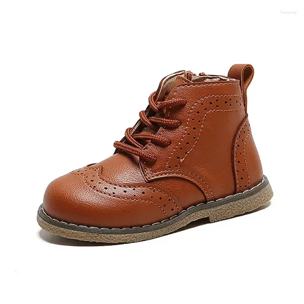 Botas COZULLAA 2024 Niños Otoño Unisex Clásico Cordones Brogue Zapatos de cuero Niños Niñas Niños Tobillo Tamaño 21-30