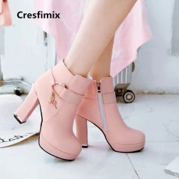 Boots Cresfimix Bottes de Femmes Femmes Casual Street Street High Heel Boots Lady Mignon Boots en cuir Pu confortable Botas fémininas A2334