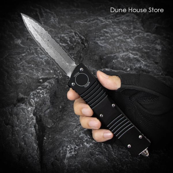 Boots CT CNIVES DAMASCUS BLADE COMBAT TROO MICRO OTF TECH TECH DON DOUBLE EDC EDC SelfDefense Pocket Knins Black A11