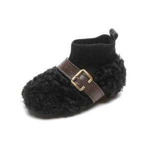 Laarzen Schattig Bont Baby Kinderen Winter Luxe Mode Meisjes Plus Fluwelen Kinderlaars Gesp Ontwerp Katoen 231030