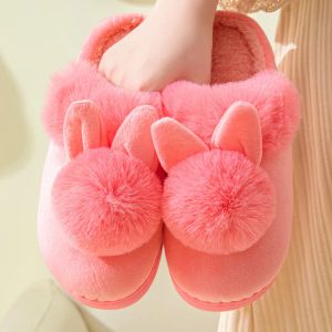 Laarzen schattige konijn oor slippers vrouwen pluizige harige slippers huis schoenen vrouw winter pluche slippers kawaii dier indoor home dia's