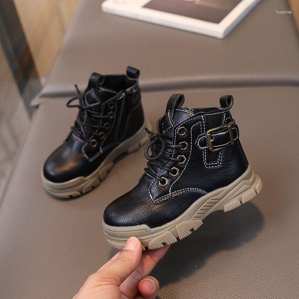 Botas CUZULLAA Invierno Niños Cuero para bebés Niñas Suela suave Tobillo 1-6 años Niños Zip Lace-Up Zapatillas de deporte para niños