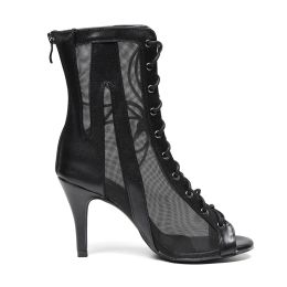 Boots Chaussures de danse élégante cheville stiletto 2021 talons hauts pantoufles chaussures de femmes noires plus taille pour les bottes pour femmes dansant la salle de bal jazz