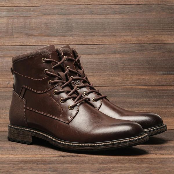 Botas Marrón Oscuro Hombre Primavera Estilo Británico Cuero Retro BotinesBotasBotas