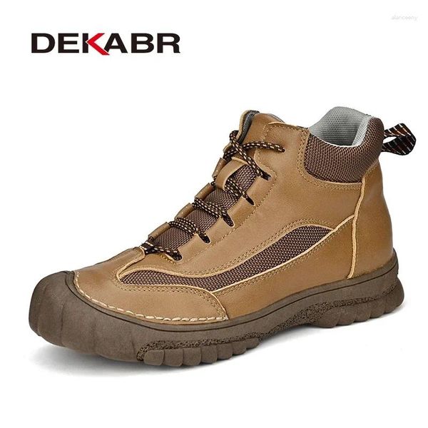 Botas DEKABR Cuero genuino Invierno Piel cálida Hombres Moda hecha a mano Cordones antideslizantes Cómodo Senderismo Tamaño 38-46