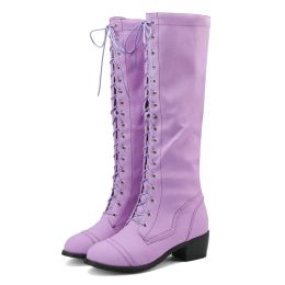 Botas Demin tela colorida púrpura rosa naranja zapatos zapatos de jeans para mujeres Botas de tacones gruesos de invierno