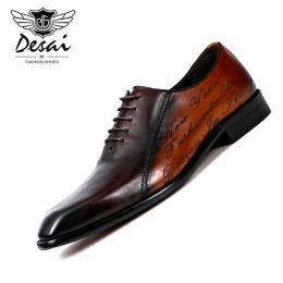 Laarzen Desai Handmade kantoorschoenen Vintage Design Oxford Men Dress Shoes Formal Business Laceup Full Grain Real Leather Shoes For Men